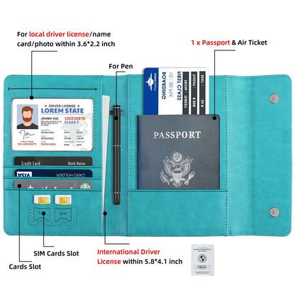 WALNEW RFID Passport Holder Travel Organizer, Fits International Driving Permit (IDP), PU Leather Document Holder for One Passport, Stylish Travel Accessory, Blue