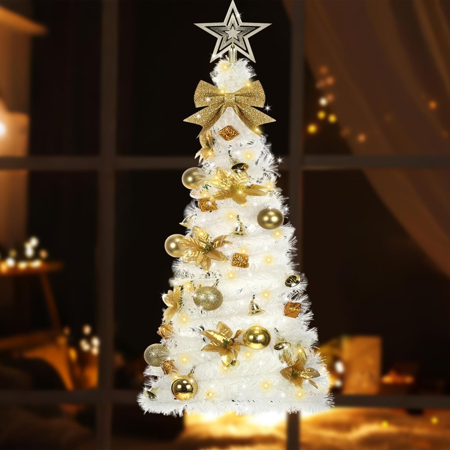 Suncalla Wall Christmas Tree with Lights 40inch, Artificial Wall Hanging Xmas Decoration with 50 LED String Lights, Saving-Space Door Hanging Xmas Tree Small Space Home School Office(Platinum)