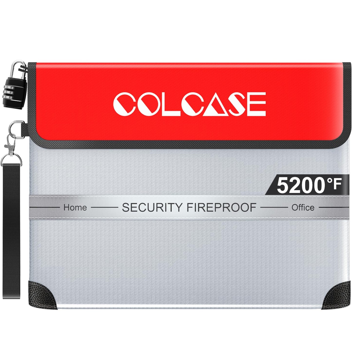 COLCASE Fireproof Document Bag with Lock 5200℉ Heat Insulated Waterproof and Fireproof Bag with Zipper Storage for Money, Documents,Passport and Valuables 15 x 11 inches