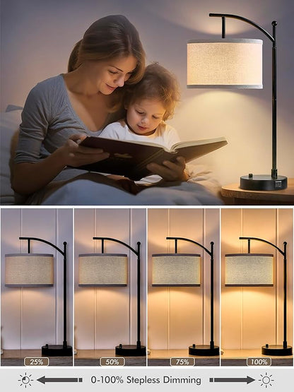Table Lamp for Living Room Bedroom, 23.5" Table Lamps Set of 2 with USB C+A Ports, Bedside Lamps for Nightstand with Linen Lamp Shades, 2 Dimmable LED Bulbs Included, Black