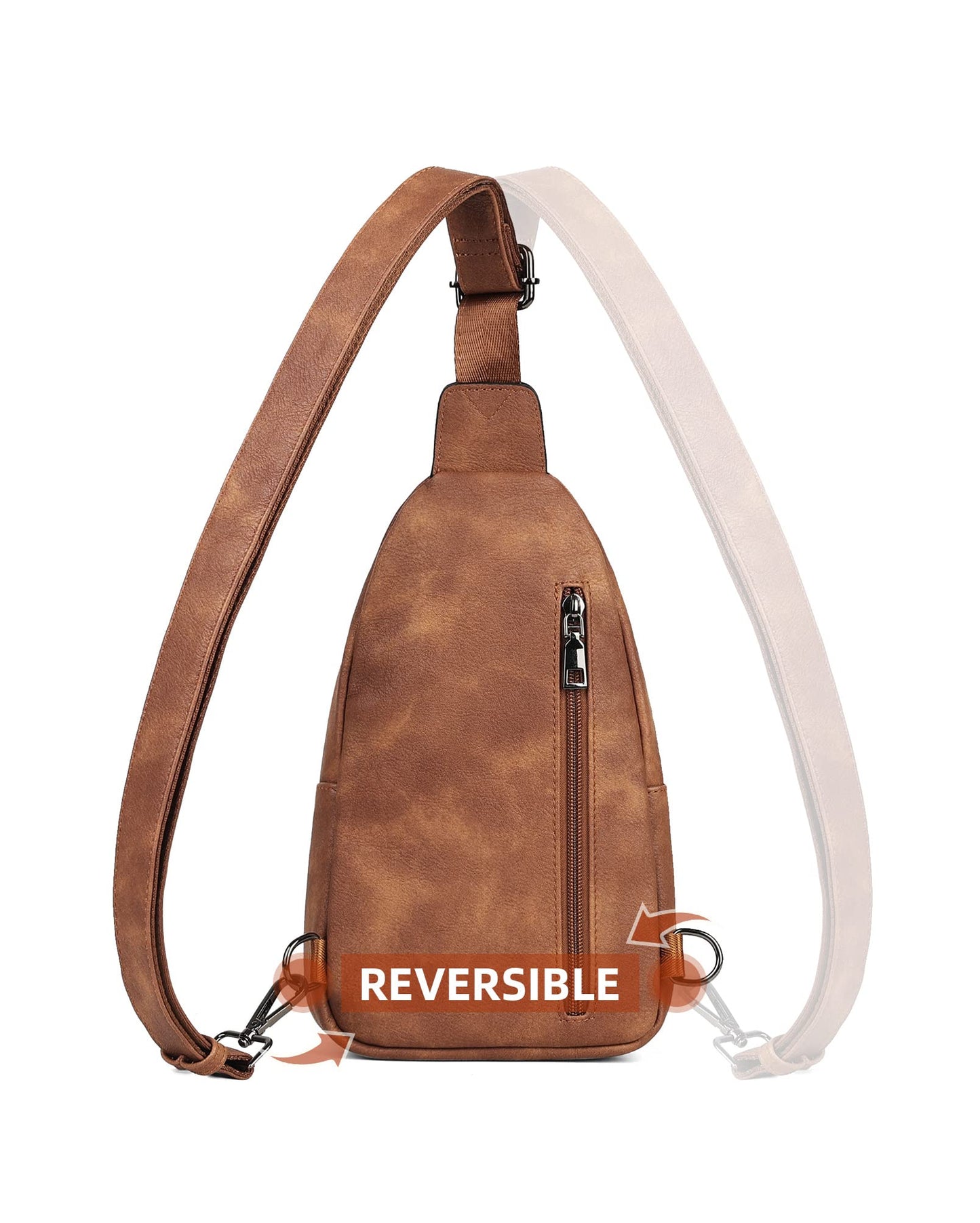 MASINTOR Sling Bag for Women - Crossbody Bags Fanny Pack with Vegan Leather - Adjustable Sling Backack for Travel Mocha Brown
