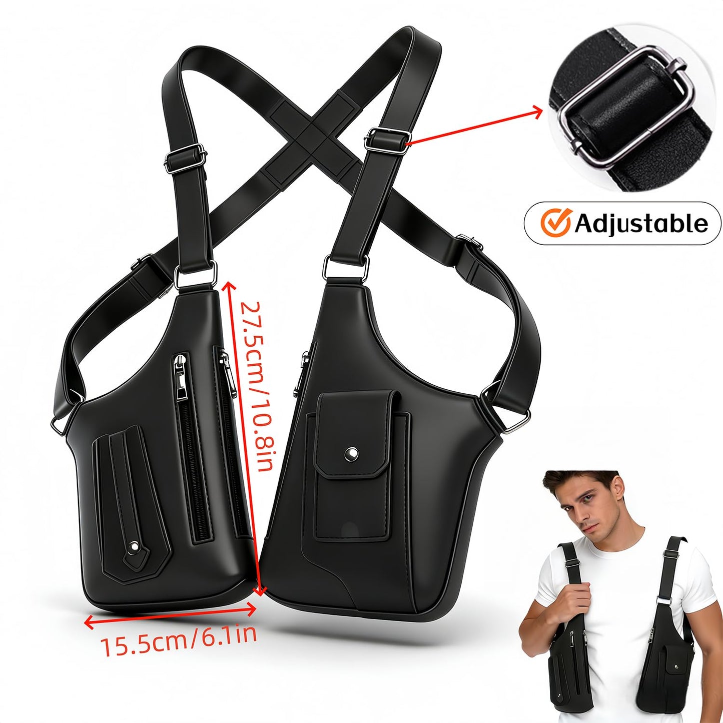 Fylozonu ﻿Double Shoulder Armpit Bag,Leather Adjustable Underarm Shoulder Bag for Men,Men Anti-Theft Underarm Wallet Pocket Holster Phone Leisure Double Shoulder Pouch