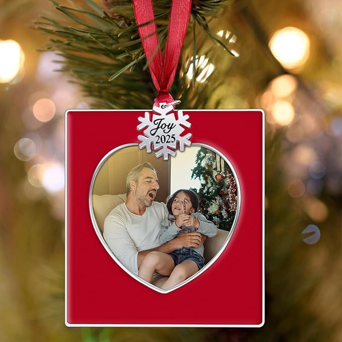 GUOER 3PCS Christmas Tree Ornaments Set Picture Frame Ornament Holiday Keepsake Gift Home Decor Christmas Decorations Xmas Gifts Pendant with 2.5” Photo Frame Insert (Red 2025)