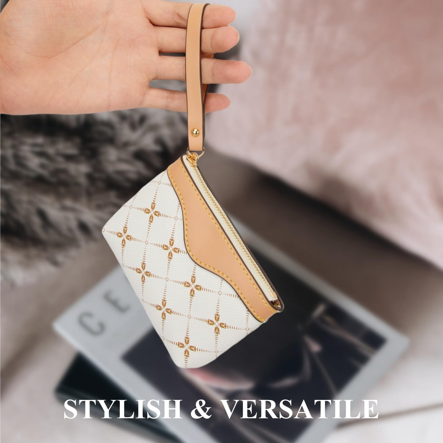 LARENNT Leather Coin Purse with Key Chain - Small Change Pouch Card Holder Keychain Wallet for Women (White)
