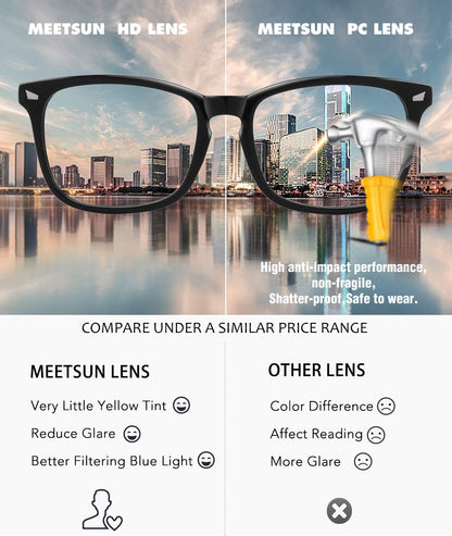 MEETSUN Blue Light Blocking Glasses, Anti Eye Strain Headache (Sleep Better),Computer Reading Glasses UV400 Transparent Lens (Black+Leopard+Pink / 3 PACK, 53)