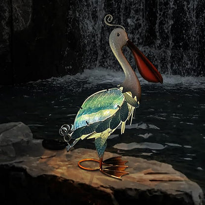 HONGLAND Solar Metal Pelican Statues Garden Sculpture & Statues, 19 Inch Glass Outdoor Pelican Yard Art Coastal Ocean Bird Decor Lawn Ornament for Backyard Porch Patio Decor（Blue）