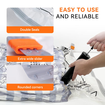 Wevac Combo Vacuum Storage Bag (3 Jumbo, 3 Large, 3 Medium, 3 Small) | Space Saver with Handheld Pump | Double Zip Seal | Special-Grip Clip | Ideal for Clothes, Blanket Compression and Travelling