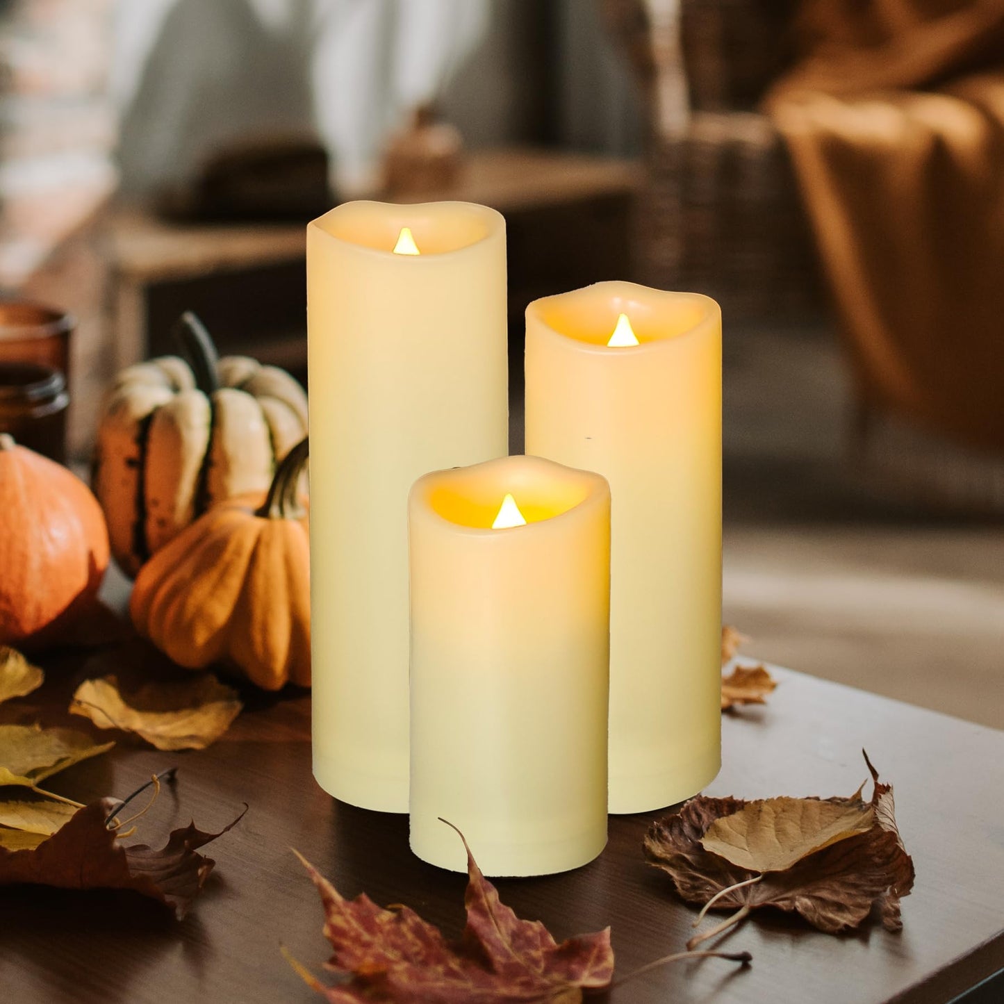 4 Pack Outdoor Flameless Pillar Candles with Remote and Timer Battery Operated Waterproof Electric LED Candle Set for Home Décor HHalloween Party Wedding Supplies Garden Christmas Decoration 2”x5”