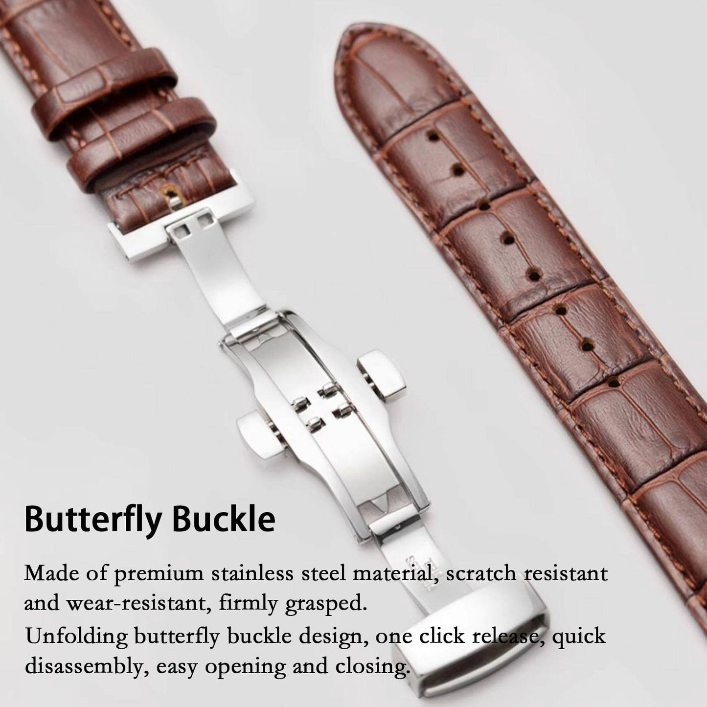 Nizonlaie Genuine Leather Watch Band Men Women, Alligator Grain Calfskin Leathe Strap Business Casual Universal Replacement Deployment Watch Strap 14mm 15mm 16mm 17mm 18mm 19mm 20mm 21mm 22mm 24mm