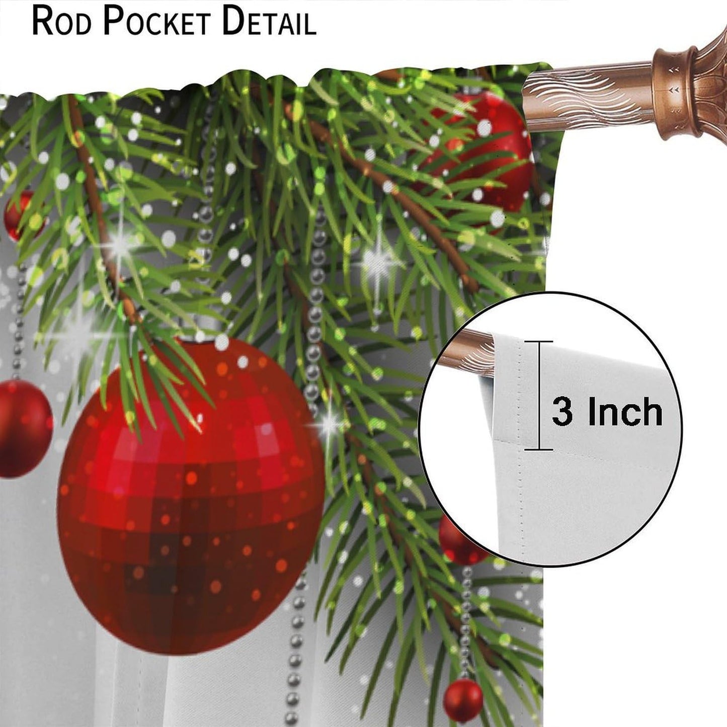 Merry Christmas Classical Ornaments and Baubles Coniferous Pine Tree Window Treatmen for Living Room Bedroom Decor Window Drapes 42" W X 45" L