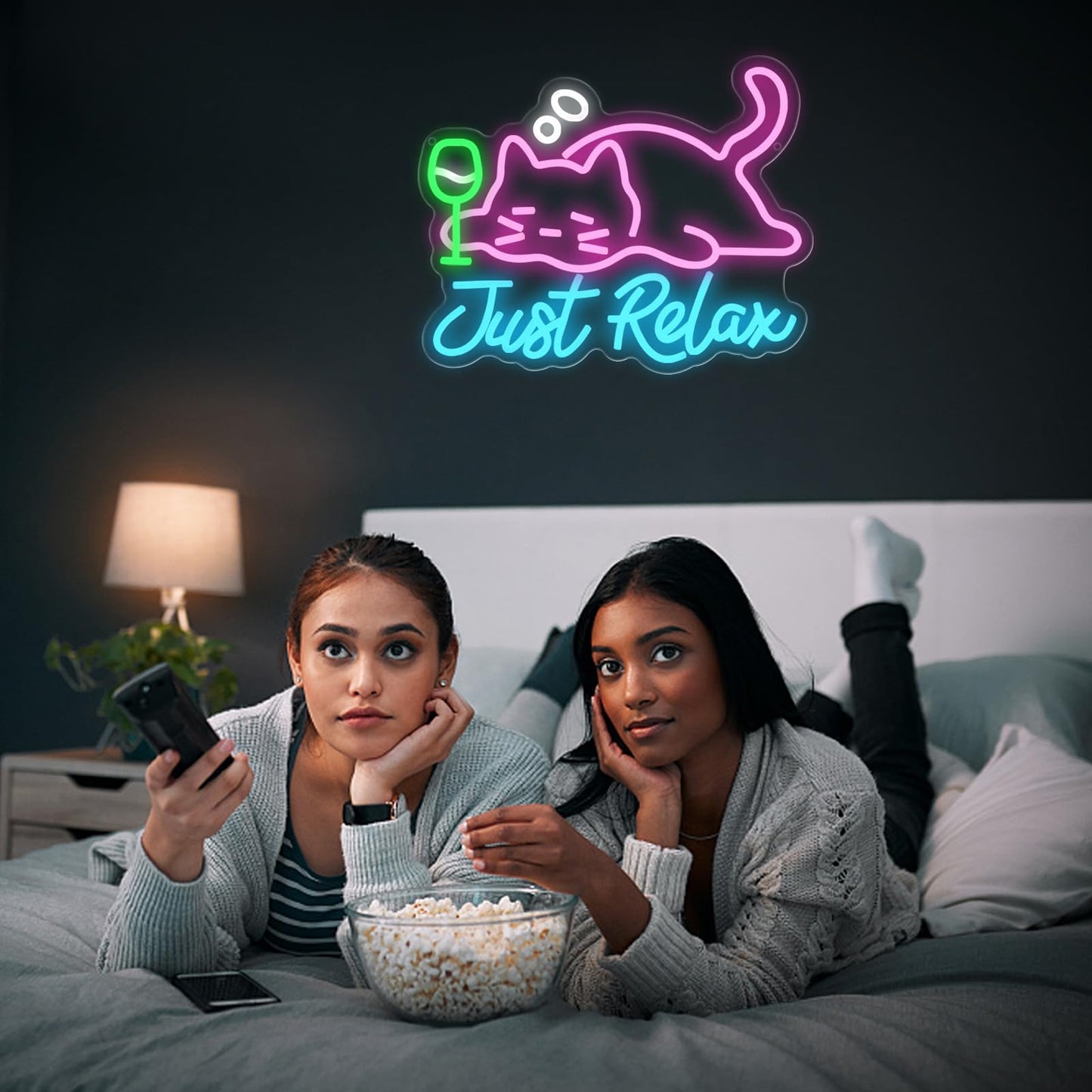 UExnkj-Y Cat Beer Neon Sign, Just Relax Neon Signs for Wall Decor, USB Dimmable Pink Cat Bar Light Up Sign for Pet Lover Bedroom Bar Birthday Party Game Room Man Cave Home Decor