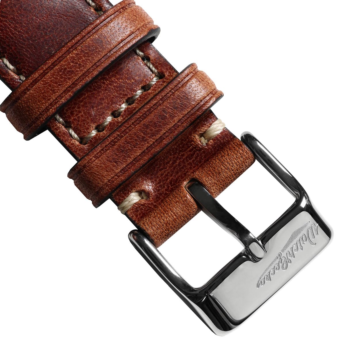 WatchGecko Vintage Highley Certified Genuine Italian Leather Replacement Watch Strap. Stylish and Durable Mens Wristwatch Strap. Padded for Comfort. Easy to fit. Reddish Brown, 21 mm