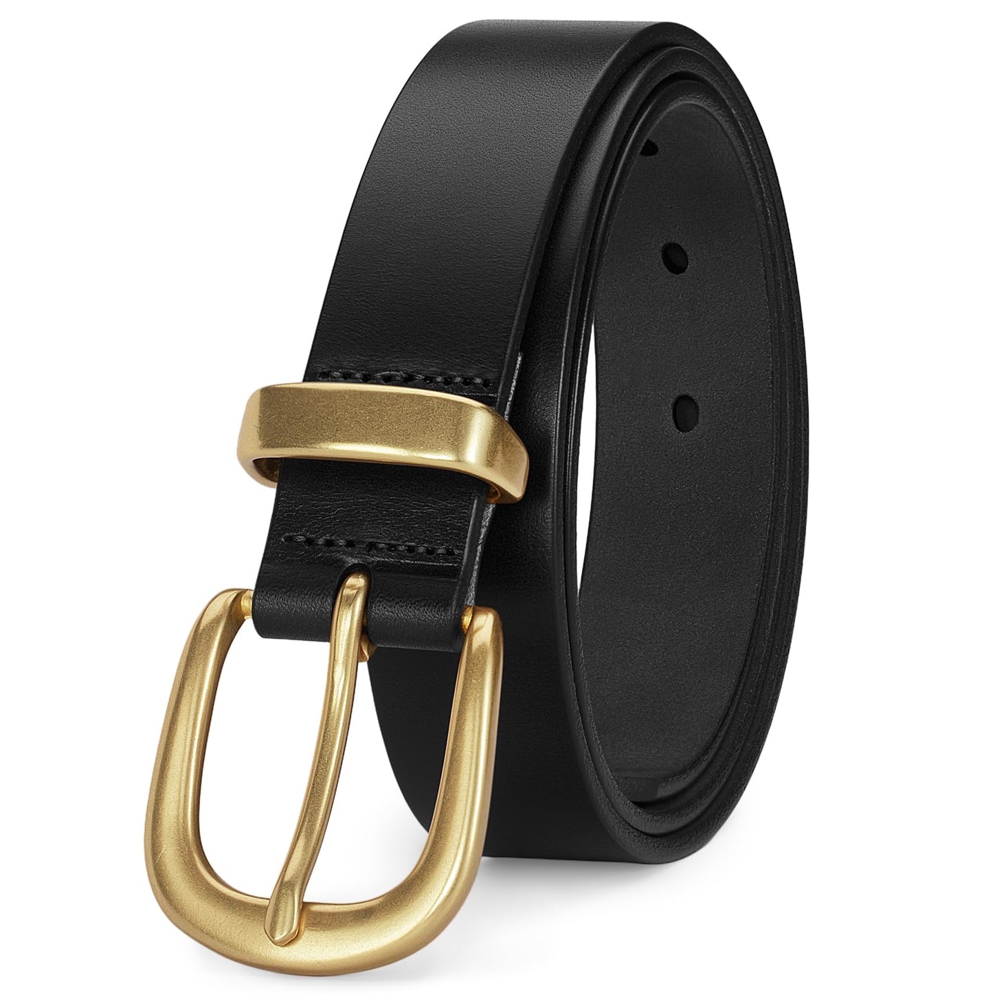 wolksprong Womens Belts for Jeans 1.1" Width Ladies Belts for Dresses Full Grain Leather Gold Buckle Belt Gift Box
