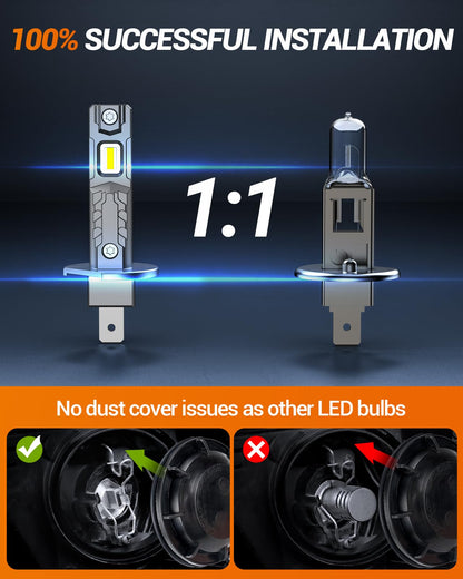 SEALIGHT H1 Fog Light Bulbs 36000LM 6500K Cool White 1:1 Design 50000+ Lifespan, 5 Mins Installation, Pack of 2