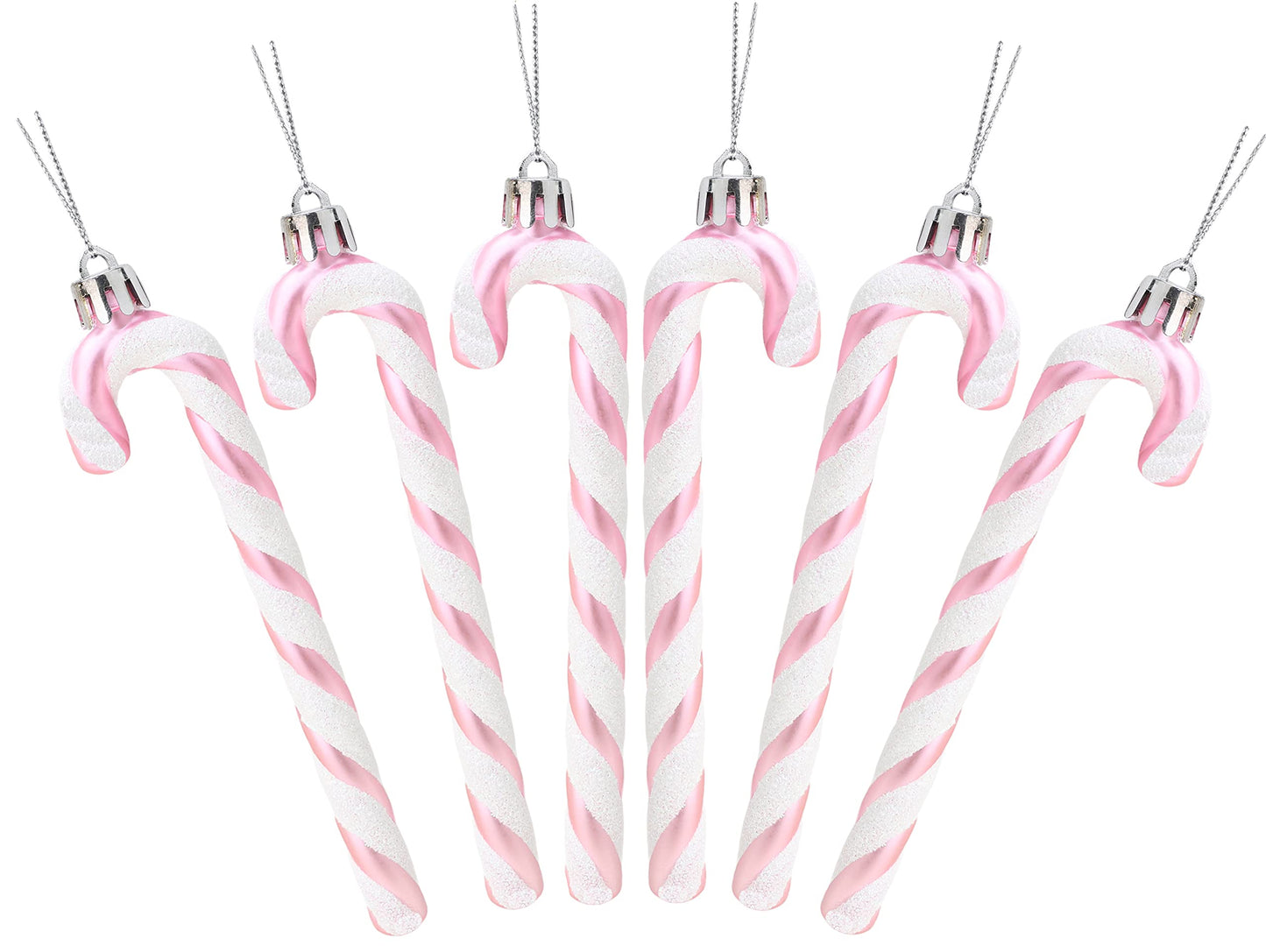 Christmas Concepts® Pack of 6-13cm Glitter Candy Cane Christmas Tree Decorations/Ornaments (Baby Pink)