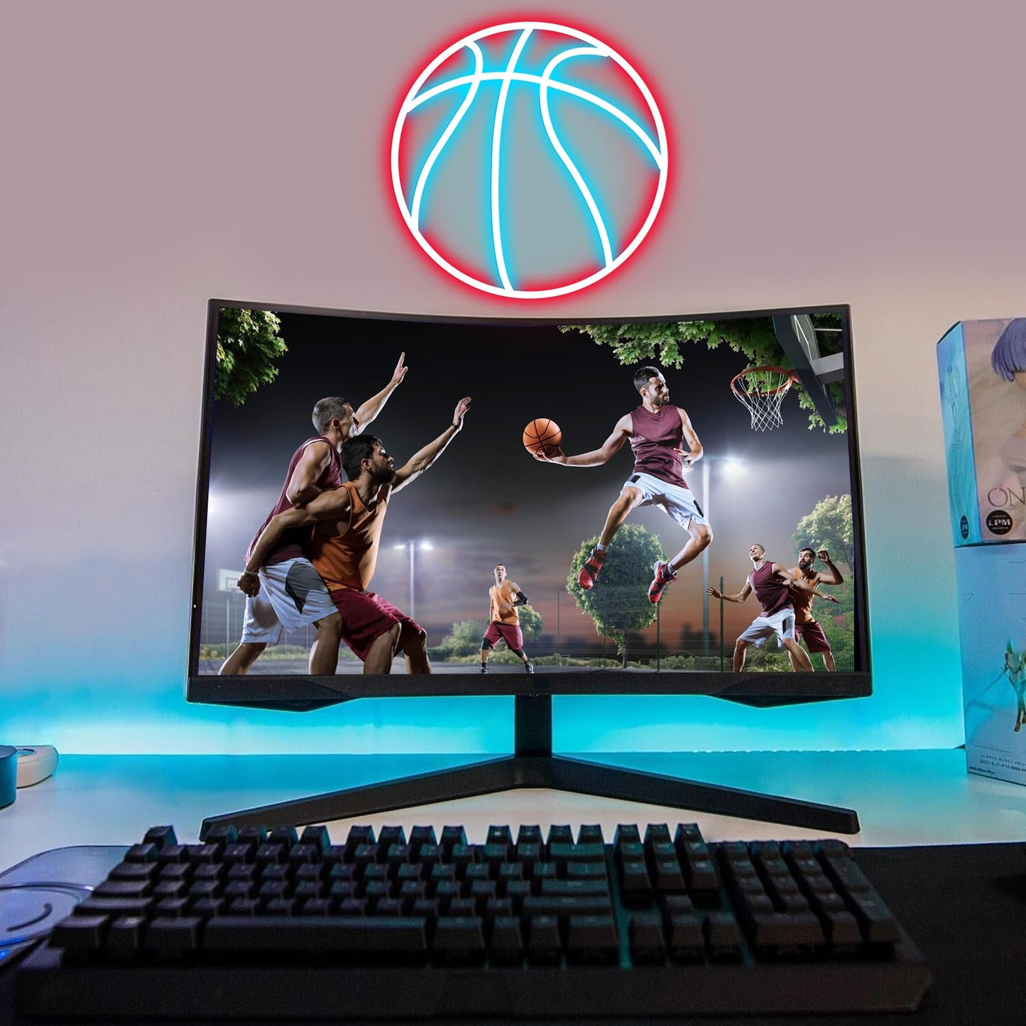 Neonawall 16'' Basketball Neon Sign for Home Decor, Large Led Sign Sports Neon Light, Bedroom Living Room Home Gym Wall Table Decor, Gift for Teen Boy Men Women