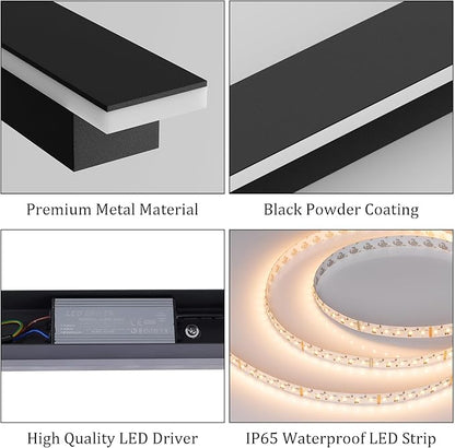 2 Pack 31.5inch Modern Outdoor LED Wall Lights 24W Exterior Wall Light Fixture IP65 Waterproof 3000K for House Porch Courtyard