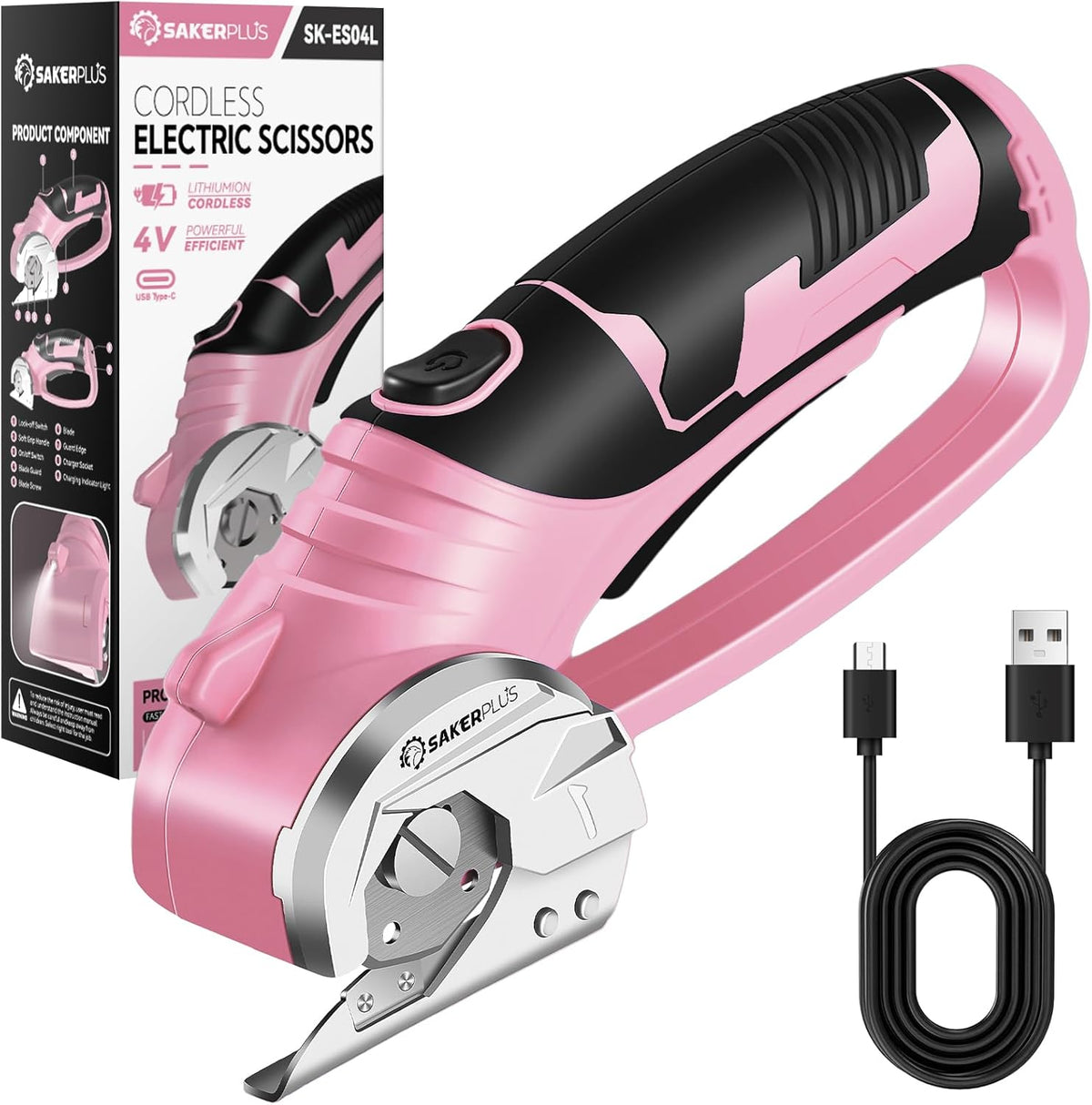 Cordless Electric Scissors,4V Rechargeable Cardboard Box Cutter Heavy Duty Fabric Scissor with Safety Lock & LED Light,Power Rotary Cutter for Leather Carpet Plastic Cutting,Sewing,Crafting