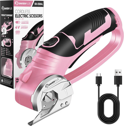 Cordless Electric Scissors,4V Rechargeable Cardboard Box Cutter Heavy Duty Fabric Scissor with Safety Lock & LED Light,Power Rotary Cutter for Leather Carpet Plastic Cutting,Sewing,Crafting