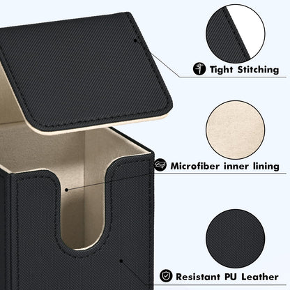 ZLCA Card Deck Box for Trading Cards, MTG YuGiOh Deck Case Holds 100+ Single Sleeved Cards, PU Leather Magnetic Card Storage Box Fits for TCG CCG Magic Game Cards (Black& Gold)