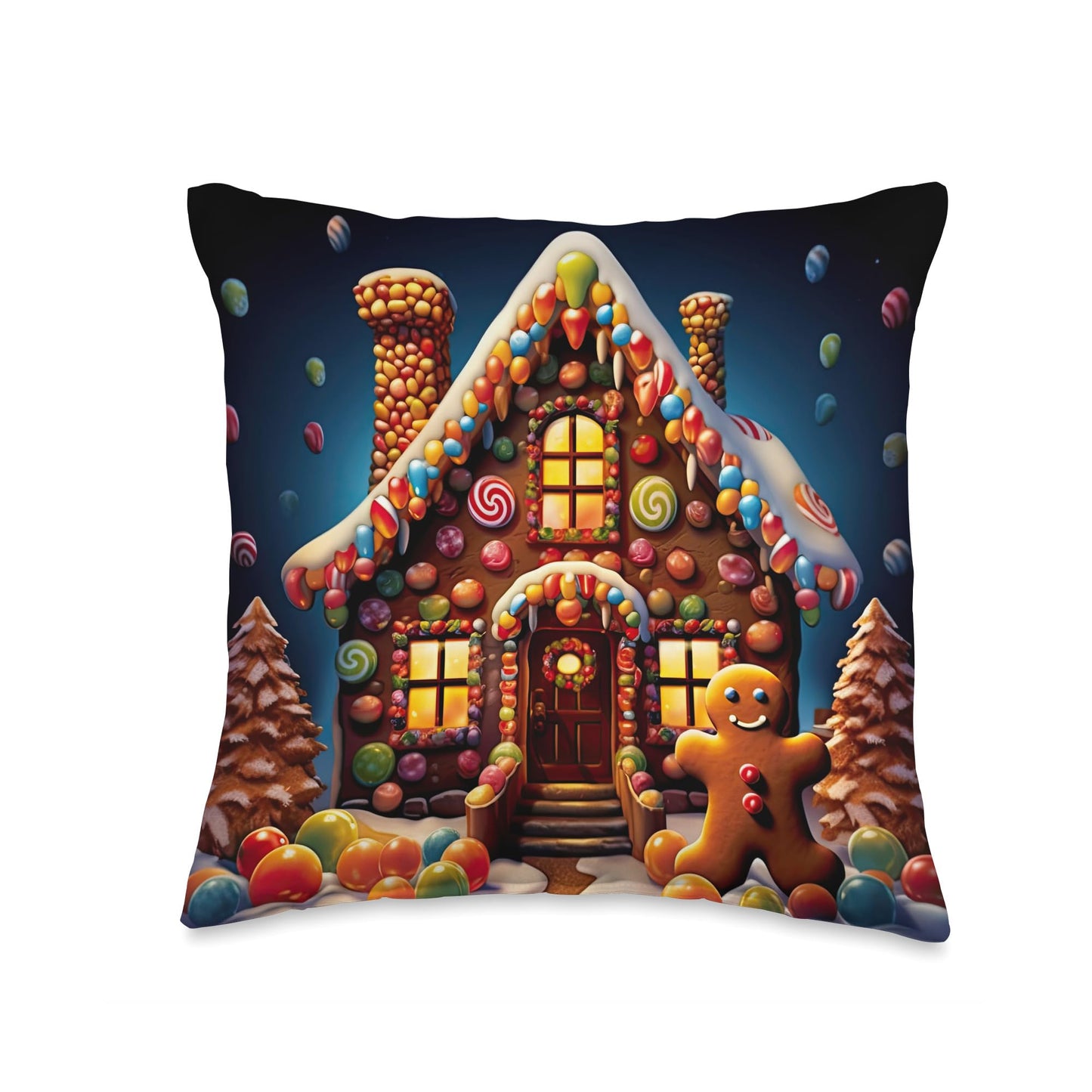 Christmas Gingerbread House Candy Cane X-Mas Throw Pillow
