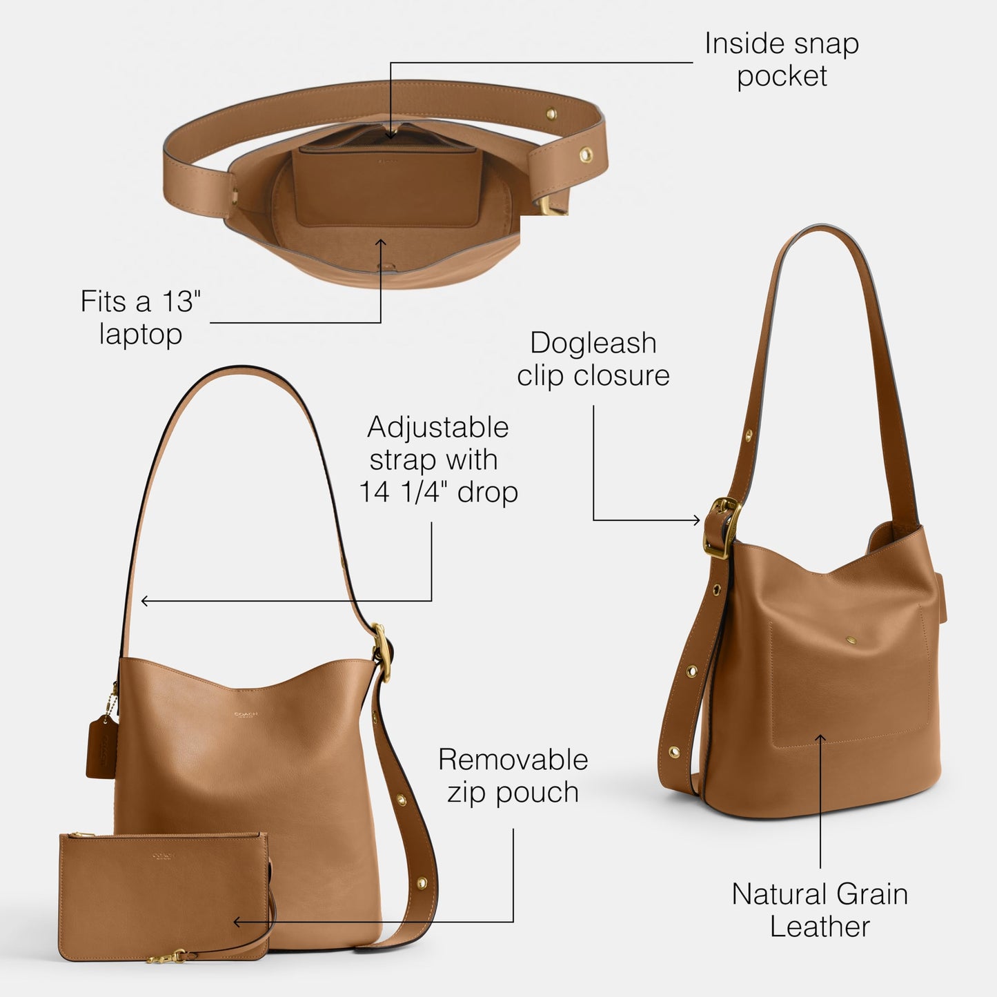Coach Bleecker Bucket Bag, B4/Honey Brown