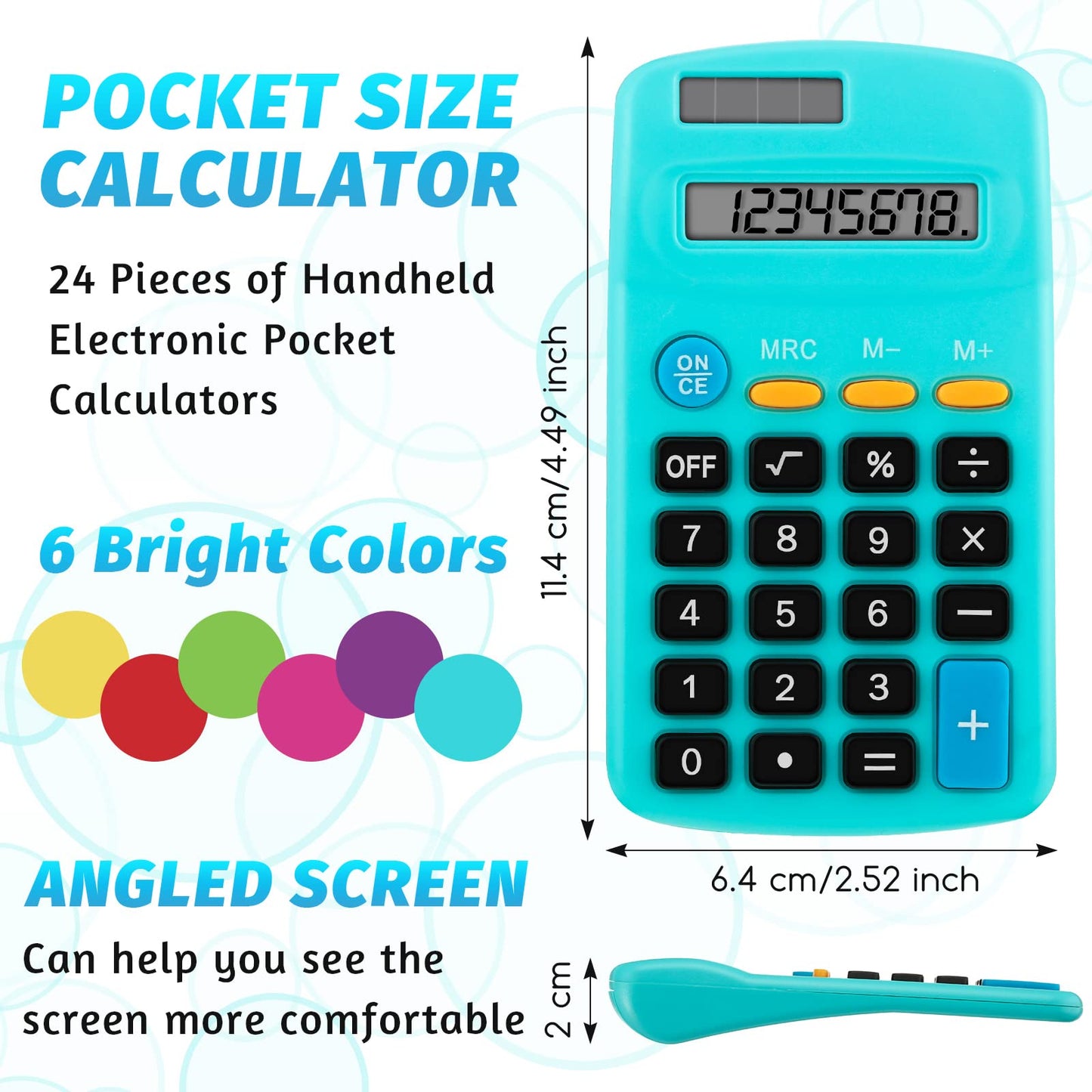 Weewooday 12 Pieces Small Basic Calculator 8 Digit Solar Battery Dual Power Mini Pocket Calculator for Kids Students Classroom Desktop Home Office, 6 Colors