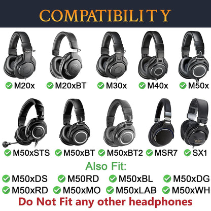 SOULWIT Earpads Replacement for Audio Technica ATH M50X M50XBT M50RD M40X M30X M20X MSR7 SX1 Monitor Headphones, Ear Pads Cushions with Softer Protein Leather, High-Density Foam - Black
