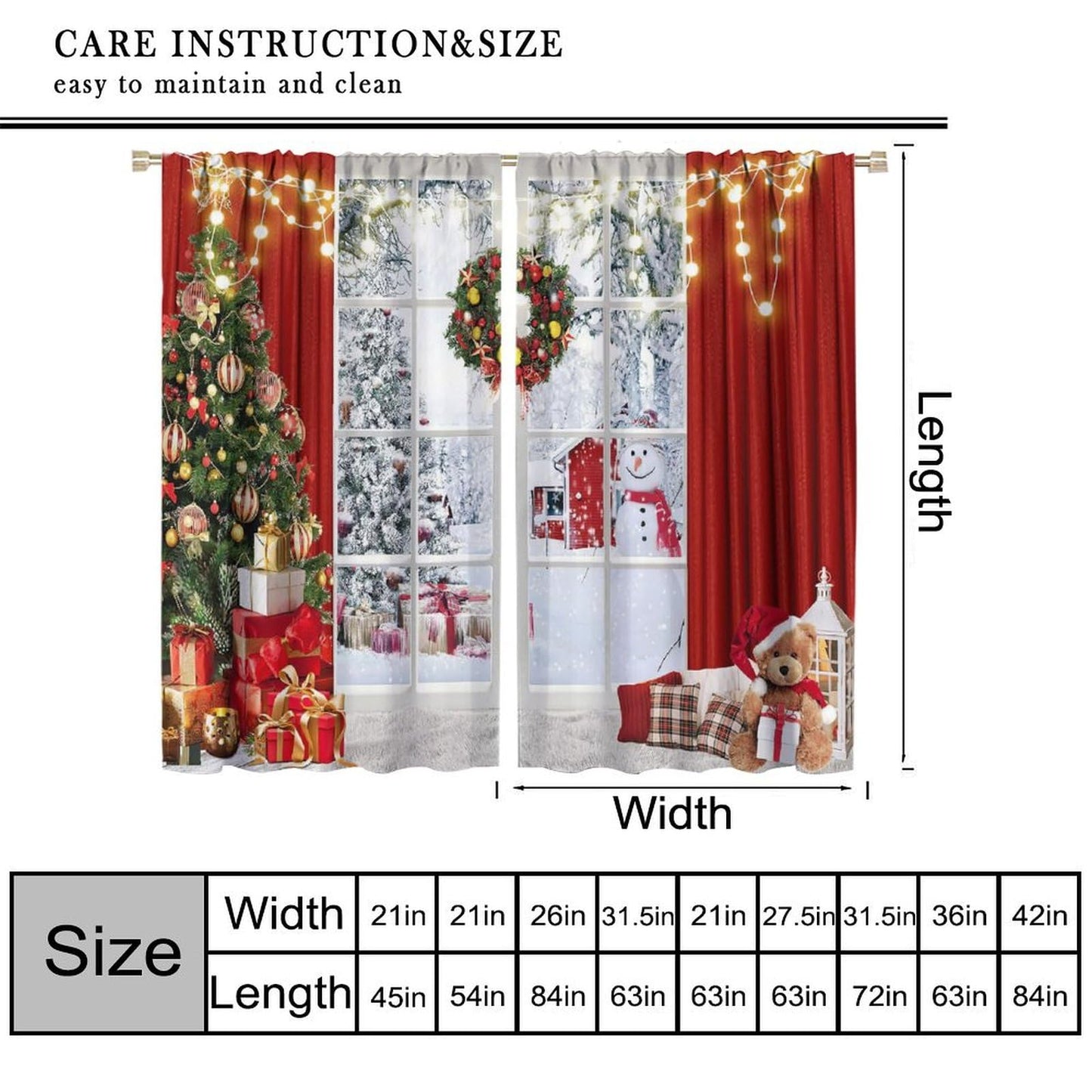 FengMingRui Merry Christmas Curtains Winter Festival Snowman Christmas Tree New Year Christmas Window Treatment Bedroom Living Room Decoration Decor Window Drapes 42" W X 45" L