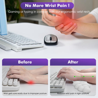 MoKo Cloud Wrist Rest, Ergonomic Cloud Keyboard Wrist Rest with Mouse Rest Wrist Pad, Upgraded PU Leather Cloud Arm Rest Wrist Pad for Keyboard and Mouse for Office, Gaming, Computer, Laptop, White