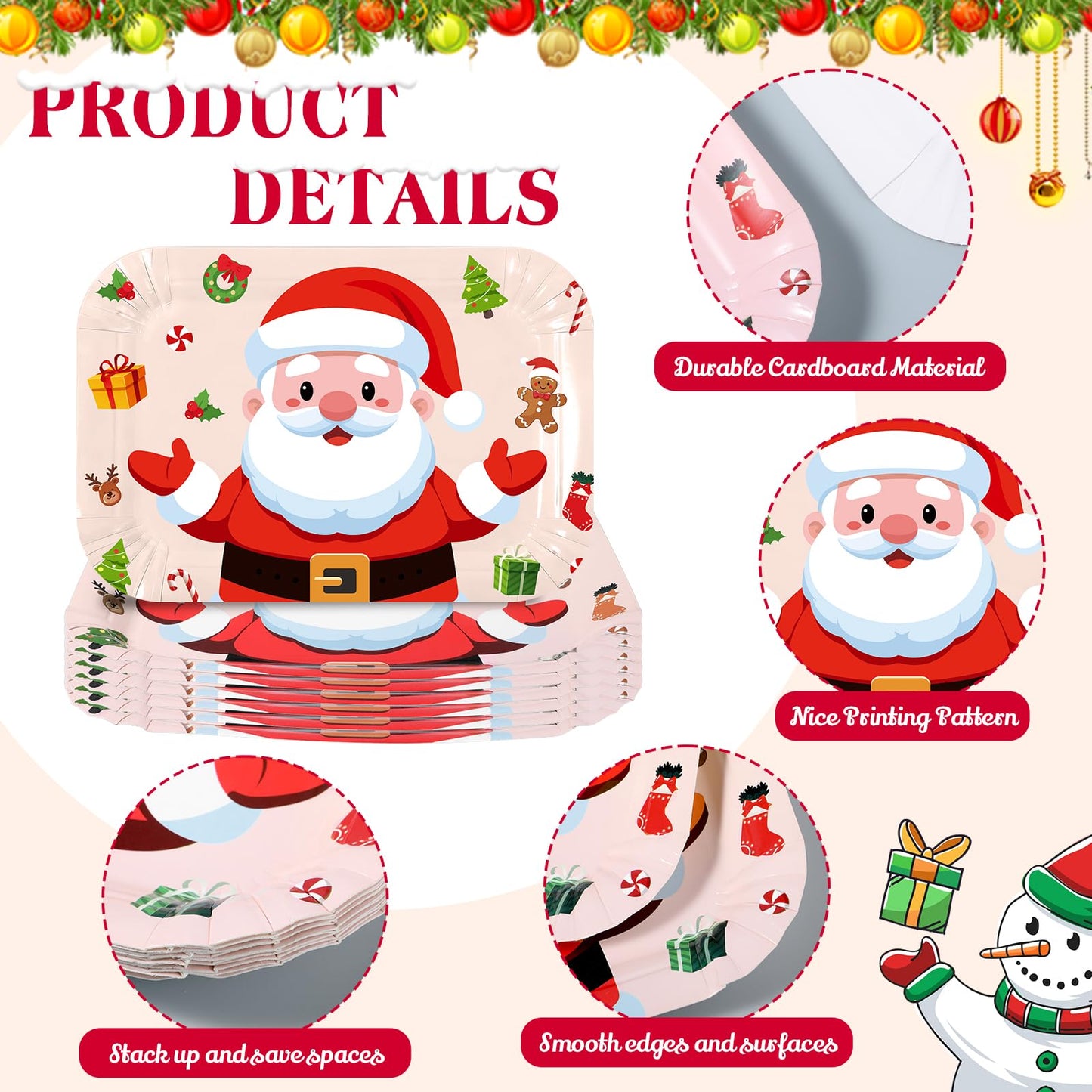 Acellegic 24 Pcs Christmas Serving Trays 13 x 9 Inch Large Platters Food Trays Xmas Cookie Plates Santa for Christmas Movie Night Birthday Party Supplies