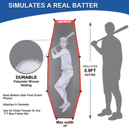AOLIGEIJS 7'X7' Baseball Softball Practice Net,Pitching Net, Batting Net,with Tee,Bonus Strike Zone and Bow Frame,for Hitting,Pitching, Catching,with Carry Bag (Basebll Net+Batter Dummy) Red