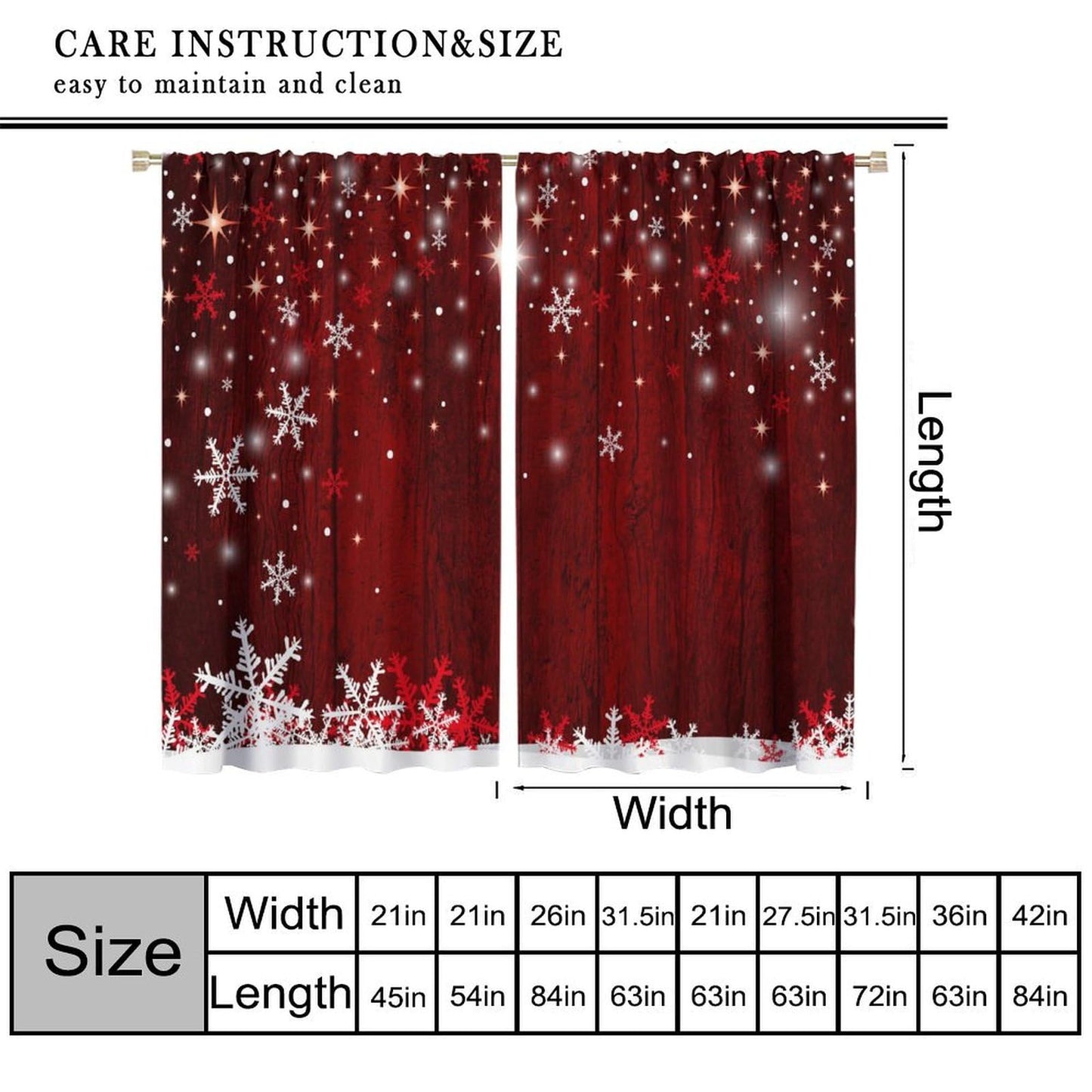 ICMOLYYENLO Christmas Curtains Red Background Snowflakes Merry Christmas and Happy New Year Art Print Curtains Suitable for Bedroom Living Room Insulation Decoration 42x45 Inches