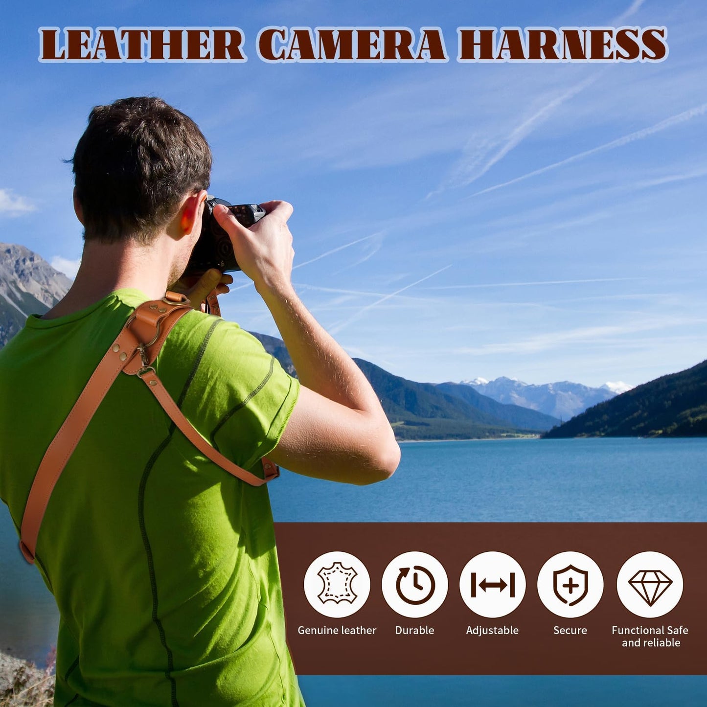 4J LEDR Leather Camera Strap,Single Camera Shoulder Harness for One Camera,Professional Camera Harness for Photographers,Camera Strap Crossbody Quick Release Gear DSLR/SLR,Camera Accessories,TAN