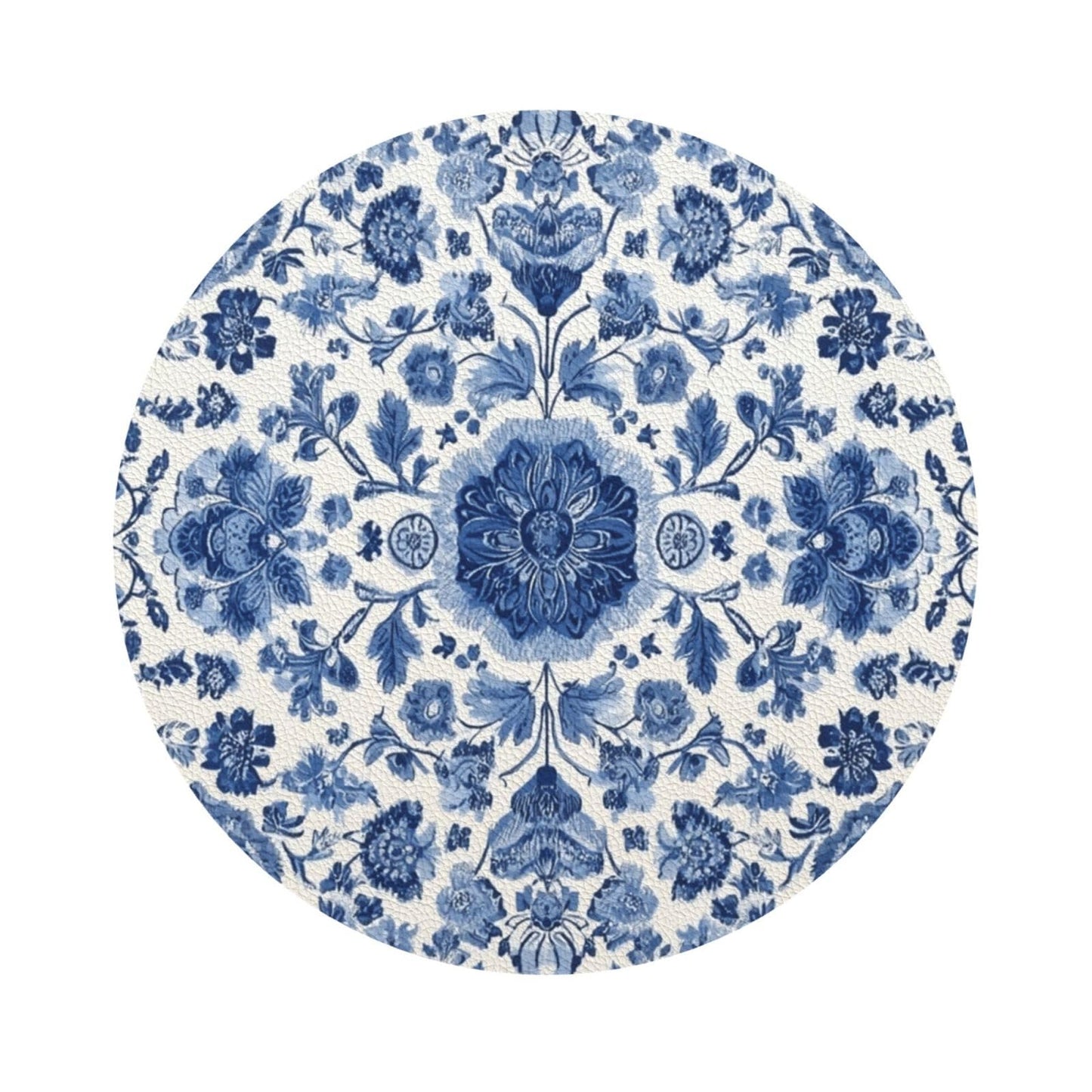 White Blue Pattern Coasters for Drinks Absorbent Leather Coasters Set of 6 for Coffee Table Cup Bar Desk Round Coaster Mats Holiday New Home Decors