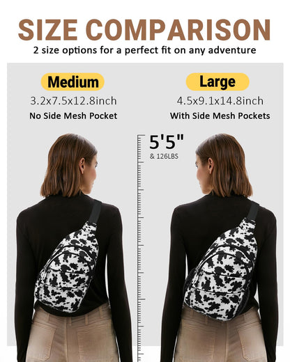 Tuwubi Crossbody Bags for Women, Sling Bag for Men, Small Hiking Backpack Anti Theft Lightweight for Outdoors Travel （M, Cow Print）