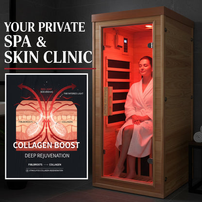 Homsido Red Light Therapy Infrared Sauna, 1300W 110V Indoor Wood Dry Sauna with Carbon Crystal Heaters, Red Light Therapy Lamp,Home Use for Post-Workout Recovery, Spa Relaxation, for Women Men