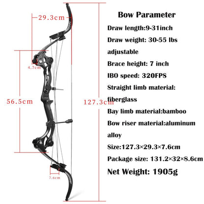 Bowfishing Recurve Bow American Hunting Bows 40-55 Lbs Adjustable Compound Bow Lever Bow IBO 320FPS for Outdoor Hunting Shooting Fishing (Only Green Bow)