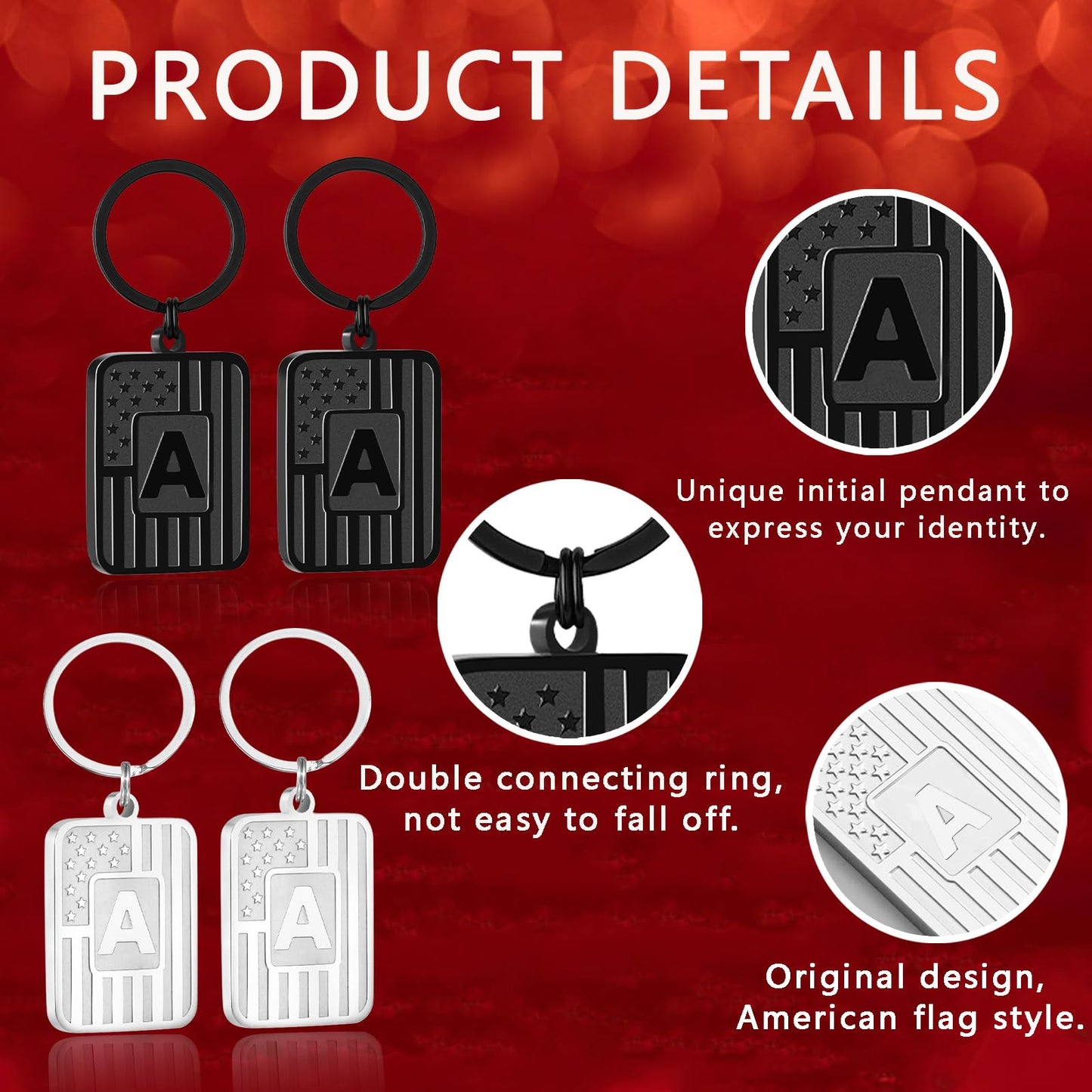 Miss Chipmunk Initial Keychain Gifts for Men Dad,Letter American Flag Dog Tag Keychain for Men Him Dad(Black B)