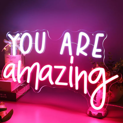 SYLHOME You Are Amazing LED Neon Light Sign 5V Girls Boys Bedroom Living Room Classroom Wall Decor Sign Hanging Smart Kid Teachers Birthday Decor USB 16.9" X 10.6" Pink White