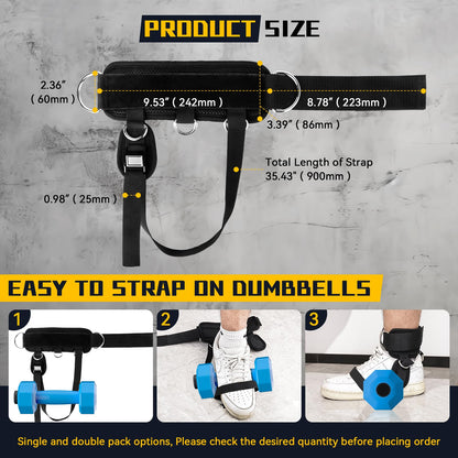 Ankle Straps for Cable Machine and Dumbbell, Dumbbell Foot Attachment for Gym with Longer Nylon Strap/Protective Gasket/5 Steel D-Ring, Tibialis Trainer, Leg Workouts, Hamstring Curls for Women Men