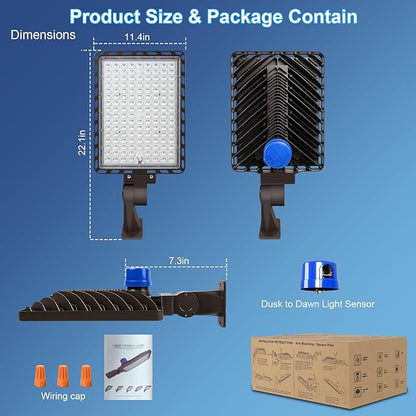LED Parking Lot Light Commericial 350W 52500LM Bright Arm Dusk to Dawn LED Flood Lights Wall Mount Outdoor 5000K 100-277V IP65 Waterproof Shoebox Street Lighting for Park,Stadium,Barn 3 Pack