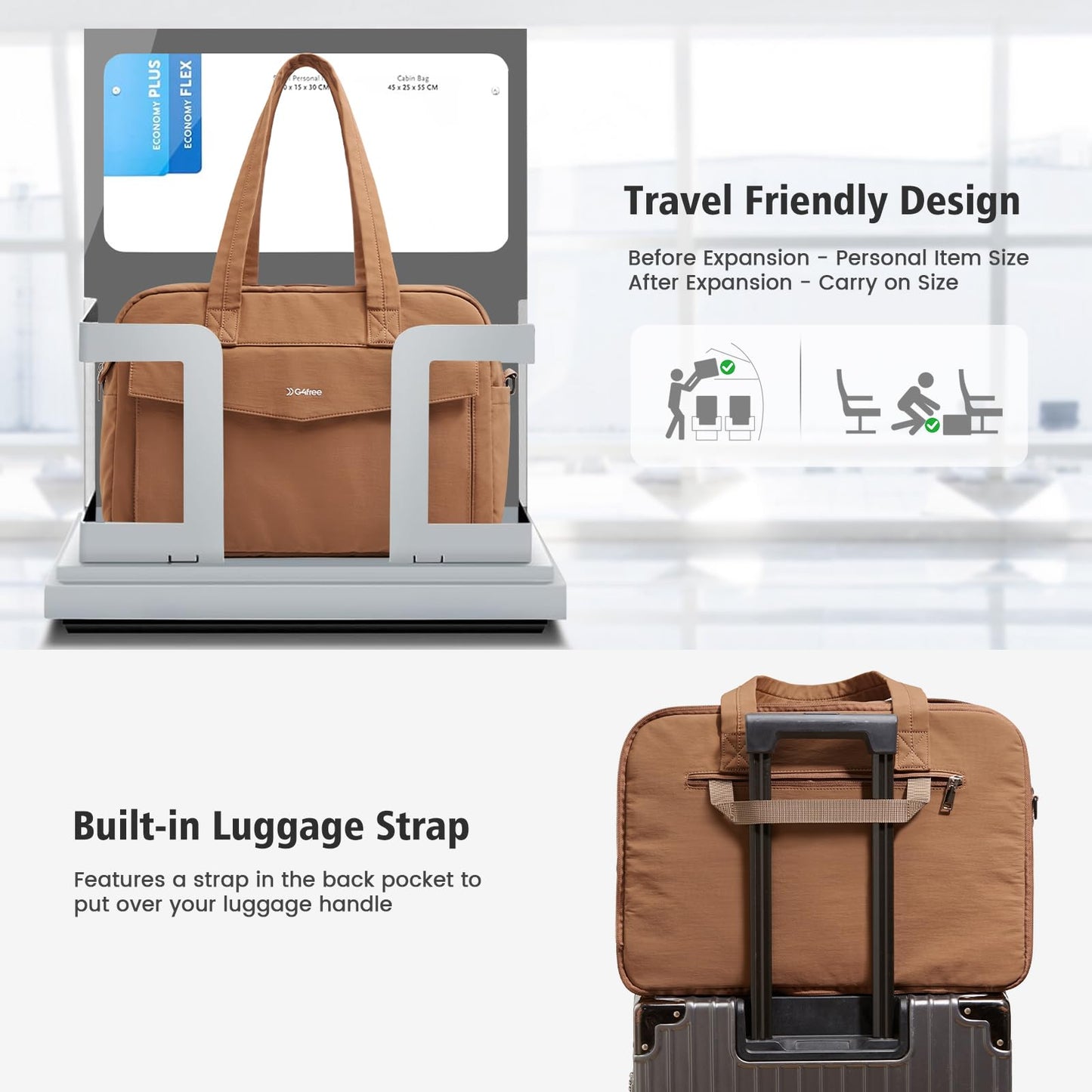 G4Free Expandable Duffle Bag for Travel, Carry On Bag TSA Airline Approved, Work Tote Duffel Bags for Men Women (Brown)