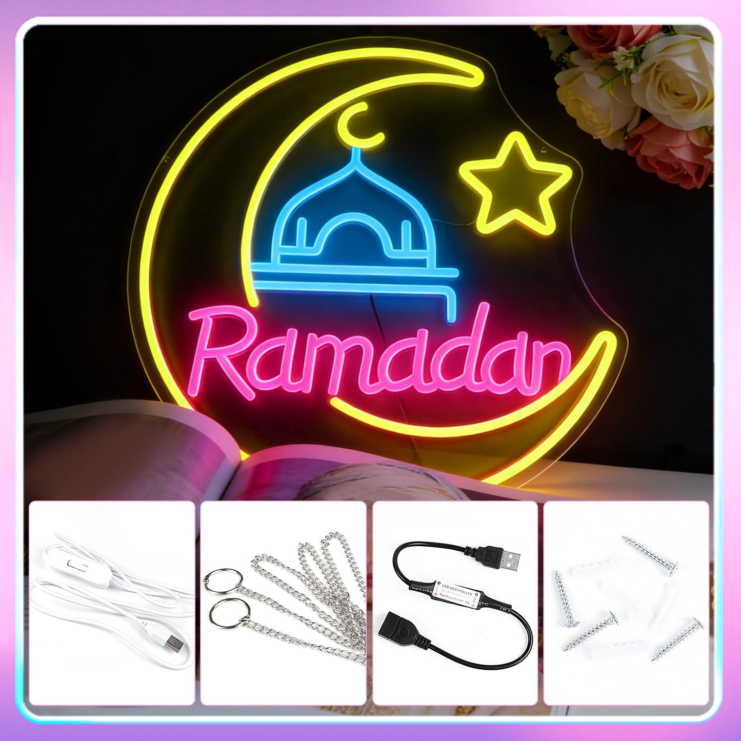 RumonZS Ramadan Kareem Neon Sign 15 in Eid Mubarak Neon Lights for Wall Decor Muslim Islamic Led Light Sign for Ramadan Mubarak Ramadan Kareem Sign Islamic Muslim Home Bedroom Party Decor Gift