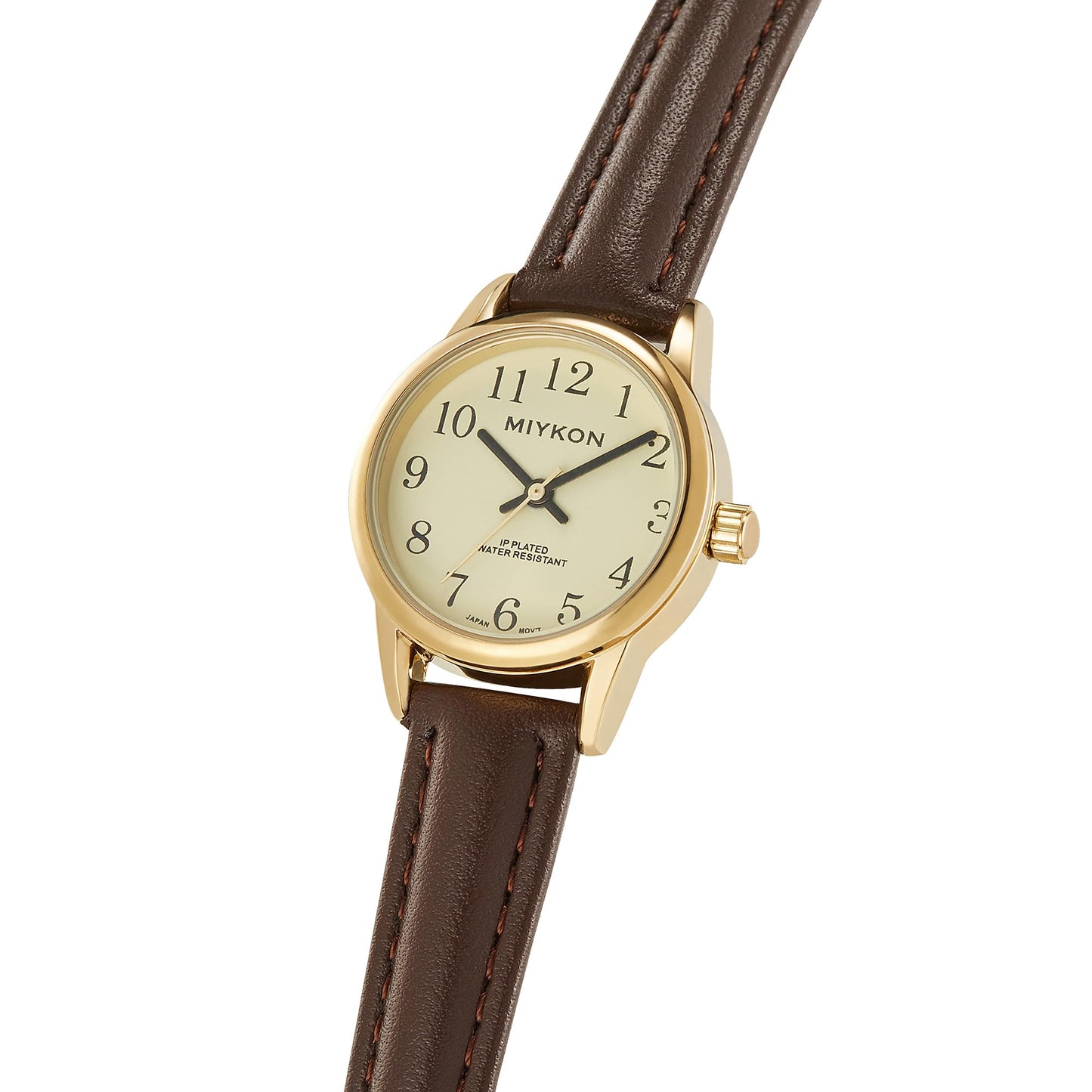 Miykon Dainty Minimalist Casual Dress Watches for Women – Small Easy Reader Analog Watch with Genuine Leather Strap and Second Hand – Japanese Quartz, Waterproof to 100ft (Brown Strap, Gold Case, Gold Dial, 26mm)