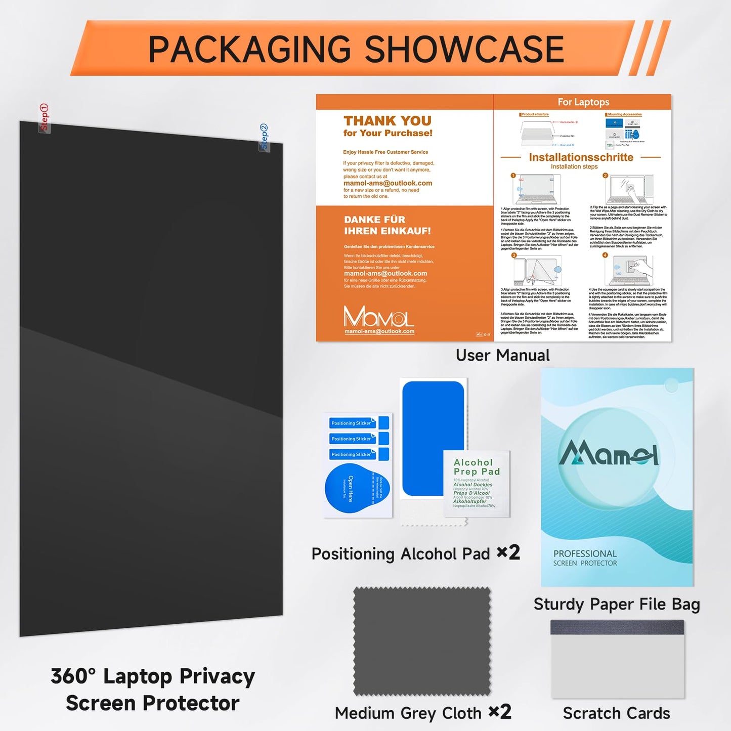 360° Privacy Screen for Laptop 16 Inch 16:10, 4 Way Computer Monitor Privacy Shield, Anti Glare Blue Light Filter Compatible with Lenovo Hp Dell Acer Asus Thinkpad Envy Xps