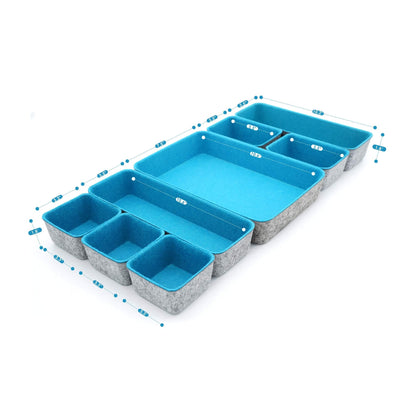 Welaxy desk drawer organizer tray felt storage bin for home office entryway catchall key holder makeup crafts pens decluttering 8-piece gift Solution (Turquoise)