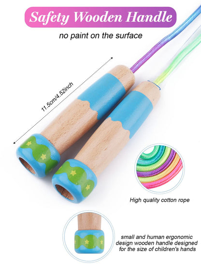 Jump Rope for Kids, Lorvain Adjustable Skipping Rope, Kids Jump Ropes with Wooden Handle for Girls Boys, Weighted Jumping Ropes for Fitness Workout Exercise Outdoor Fun Activity