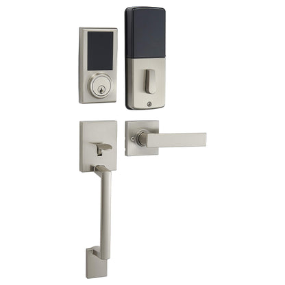 Amazon Basics Grade 3 Electronic Touchscreen Deadbolt Door Keypad Lock with Handleset, Satin Nickel Finish, 133mm H Uppper x 294.5mmL Lower