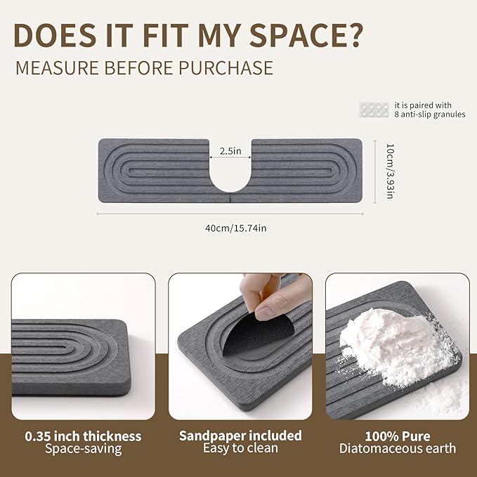 Faucet Mat for Kitchen Sink, Diatomite Stone Drying Sink Protectors, Bathroom